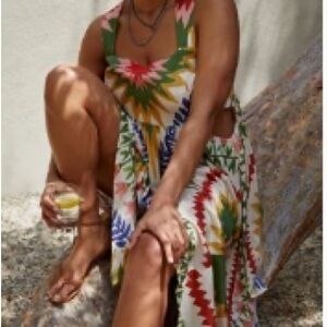 Anthropologie Red and Green Halter Maxi Sundress